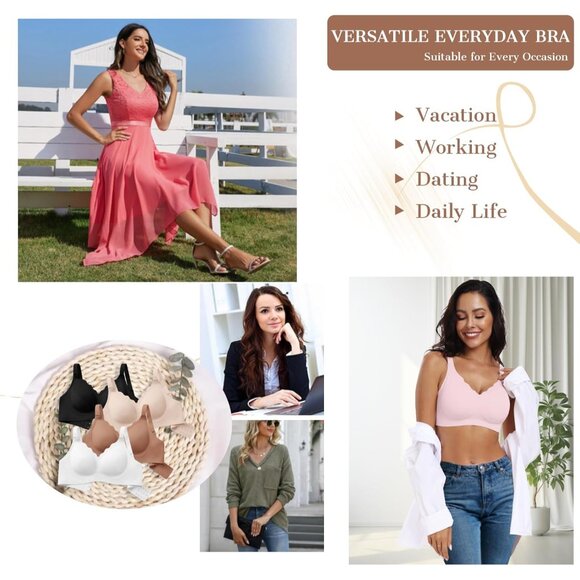 Women’s Wireless Push Up Bras Full Coverage Seamless T-Shirt Bra - Picture 6 of 7